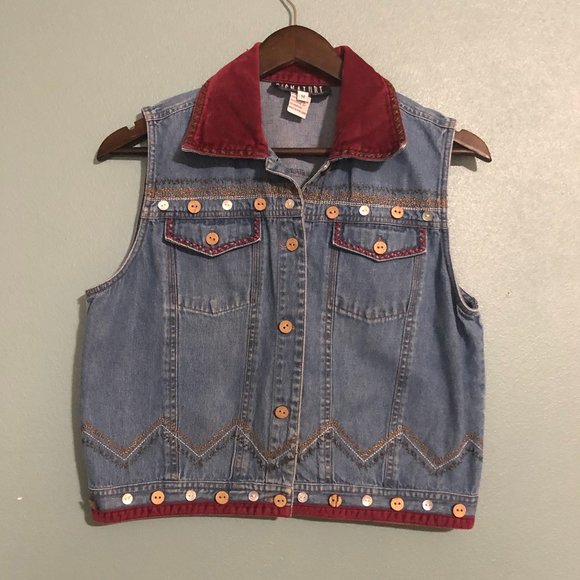 Signature by Jerell Vintage Embroidered Denim Vest - Picture 1 of 3
